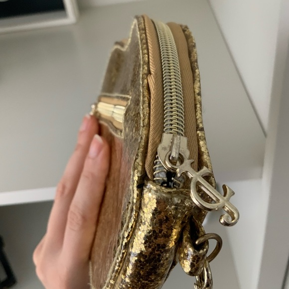 Y2K Vintage JUICY COUTURE Glitter Sparkly Shiny Gold Lips Wristlet Bag Women’s - Picture 5 of 16